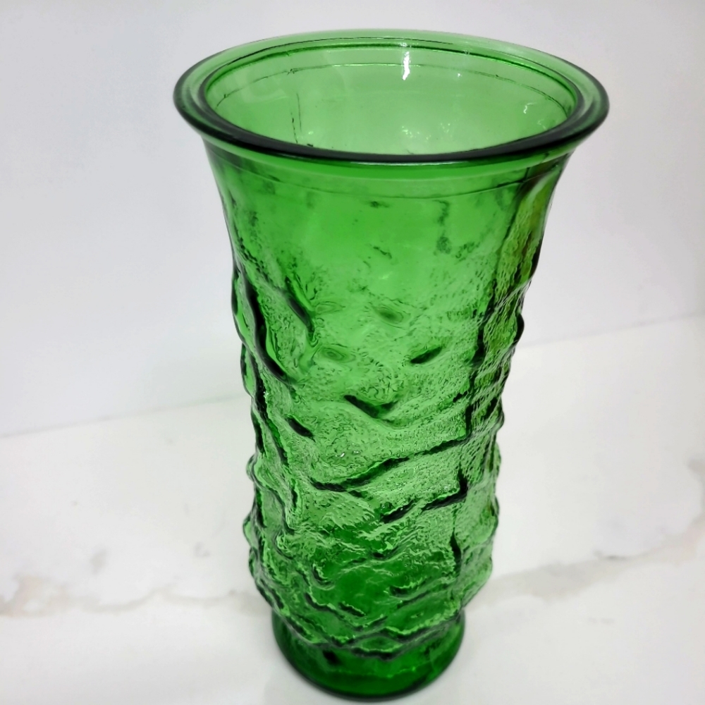 Vintage Green Crinkle Glass Vase